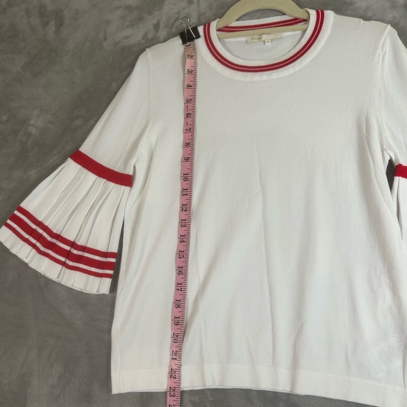 Maje Monica red and white pleated bell sleeve sweater - Picture 11 of 12